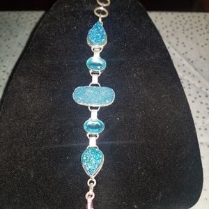 NWT Genuine Blue Druzy Quartz, Quartz Silver/Silver-plate Handmade Bracelet